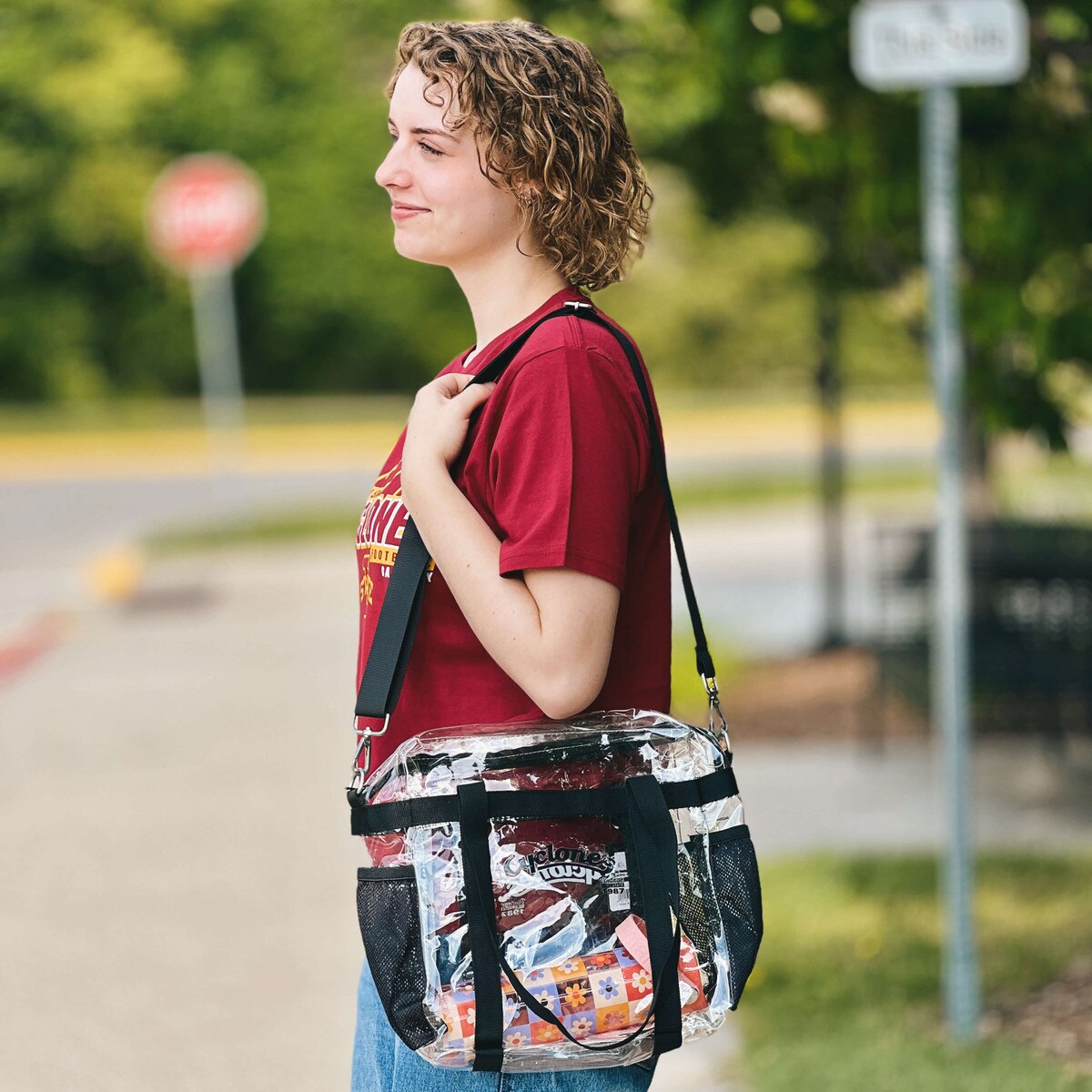Cyclones Script Rachelle Clear Bag With Black Strap